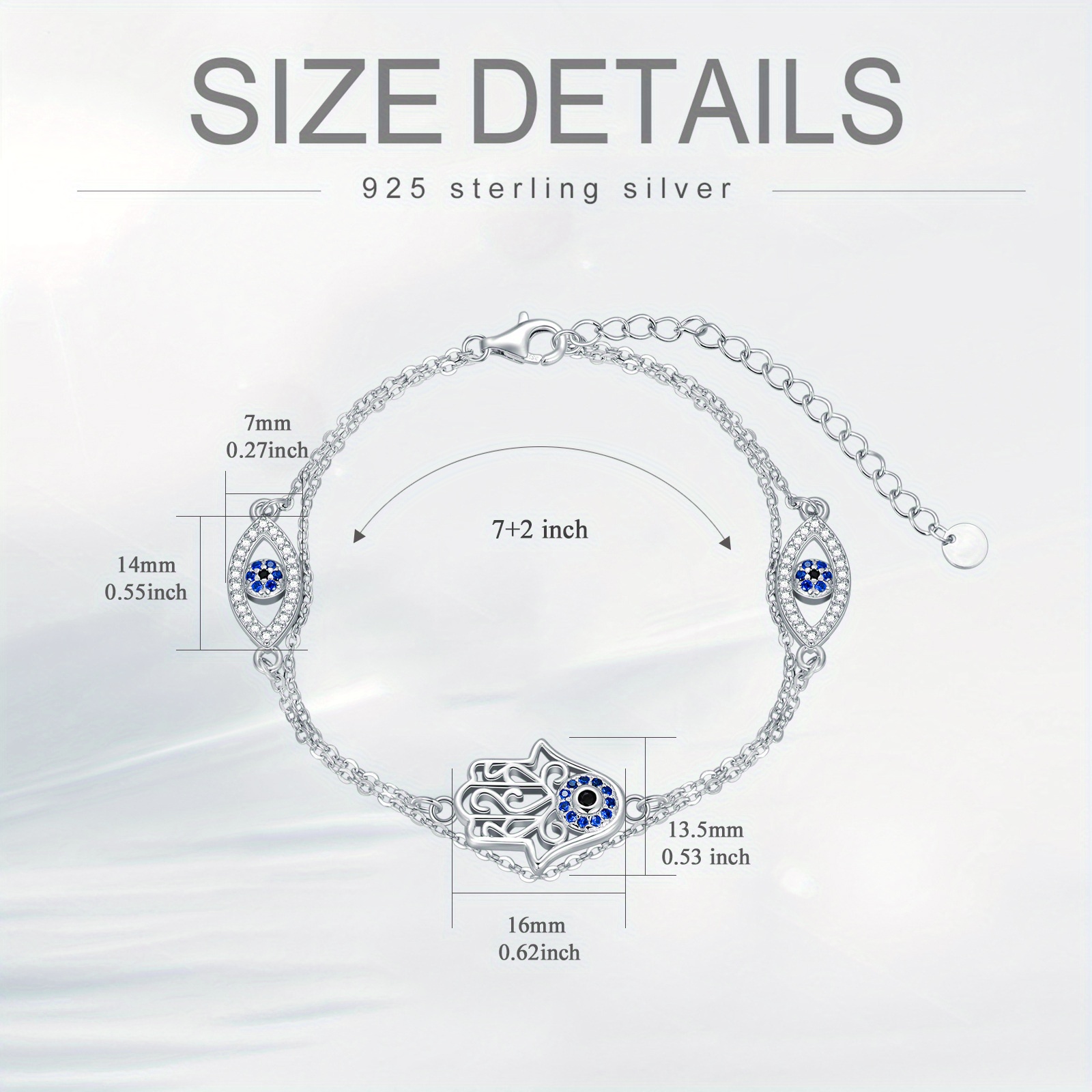 Women's 925 Sterling Silver Evil Eye Hamsa Bracelet, Gift for Her